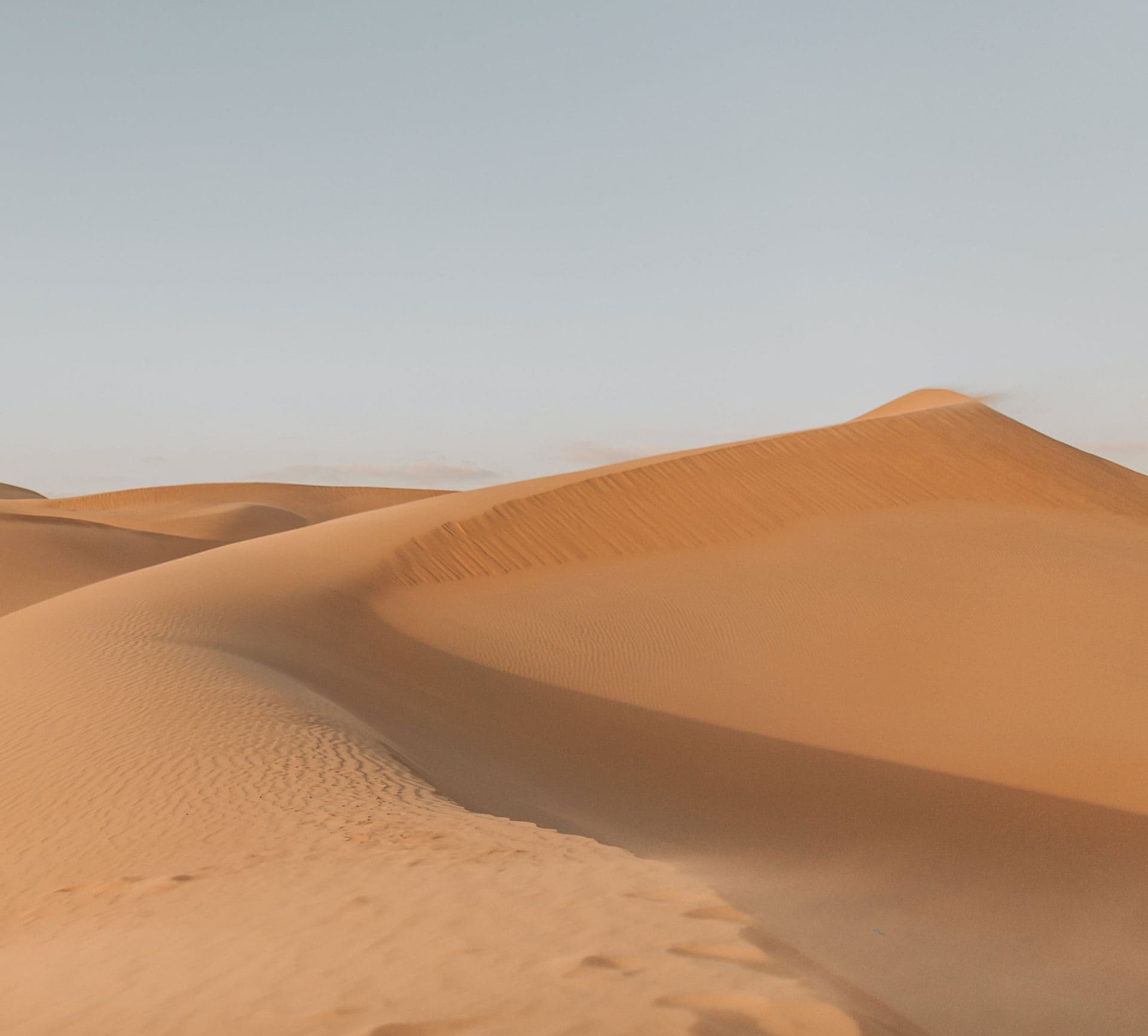 Indelux_Mood_Saudi This photograph captures the ethereal beauty of vast desert dunes. The gentle curves and ridges, shaped by the whims of the wind, dance under a soft golden light, offering a mesmerizing symphony of shadow and form. The pristine ambiance is amplified by the expansive sky, creating a harmonious blend of tranquility and grandeur.